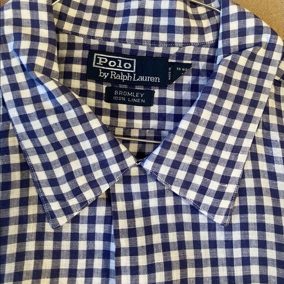 Polo by Ralph Lauren mens Bromley 100% linen short sleeve shirt indigo,white. - Picture 7 of 9